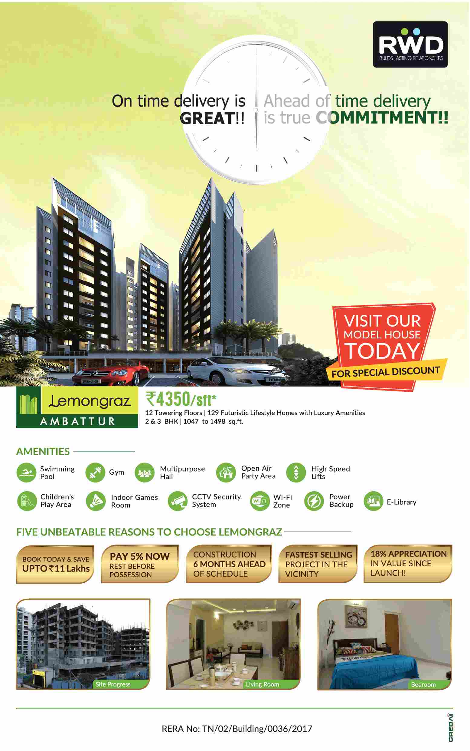 Pay 5% now and rest before possession at RWD Lemongraz in Chennai Update